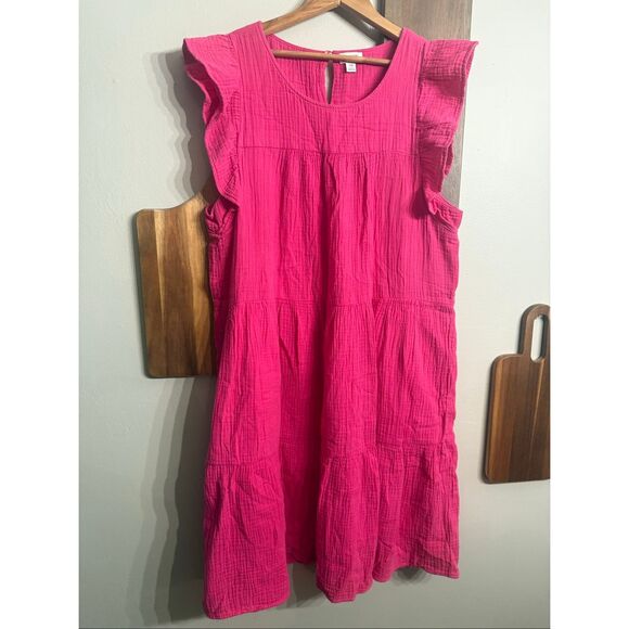 J. Crew Fuchsia Pink Gauze Flutter Sleeve Ruffle Sleeveless Mini Dress Size 10 - Picture 1 of 5